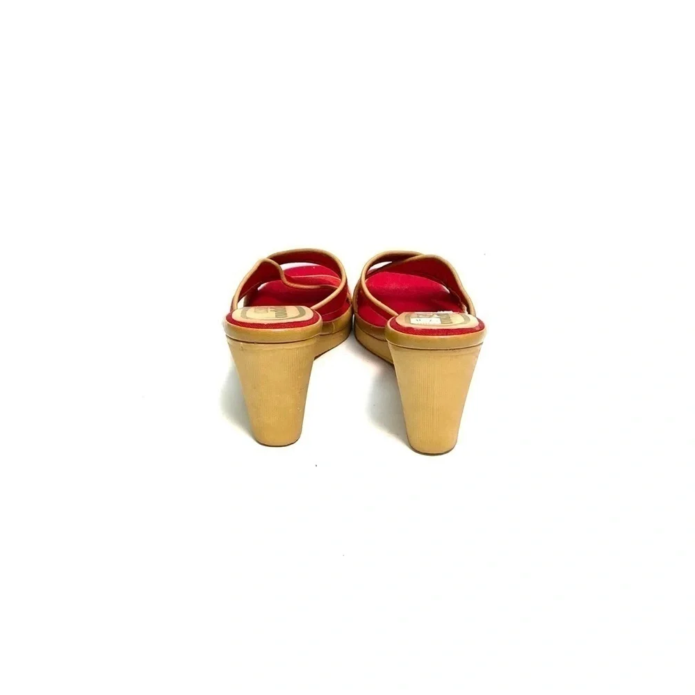 Vintage 1970s deadstock vegan red canvas wedge disco heels